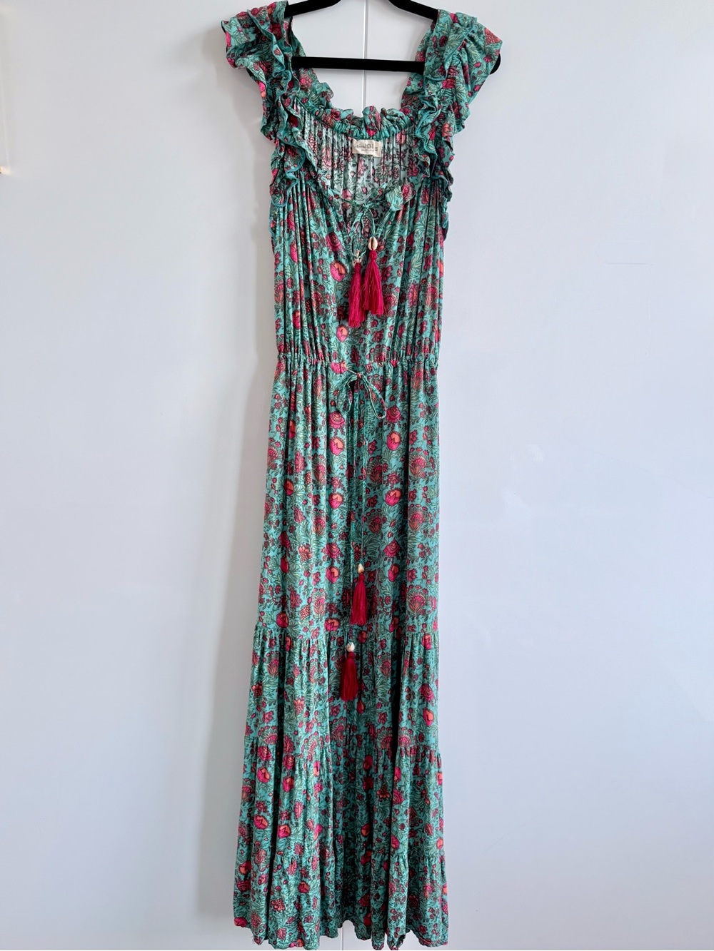 Natural Life Havana Nights Tiered Maxi Dress Turquoise Floral XS - Picture 2 of 7